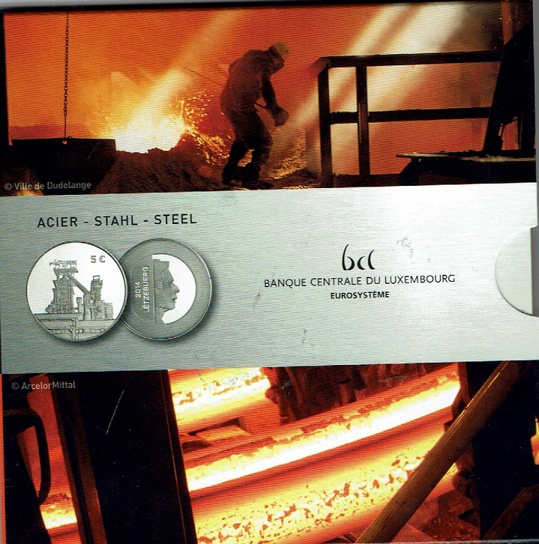 (afbeelding voor) 5 EUROMUNT Stahl PP 2014 LUXEMBURG in blister