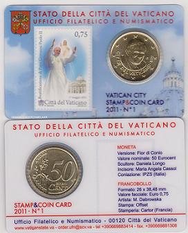 (afbeelding voor) Vaticaan Coincard No. 1 Zegel+Munt 2011