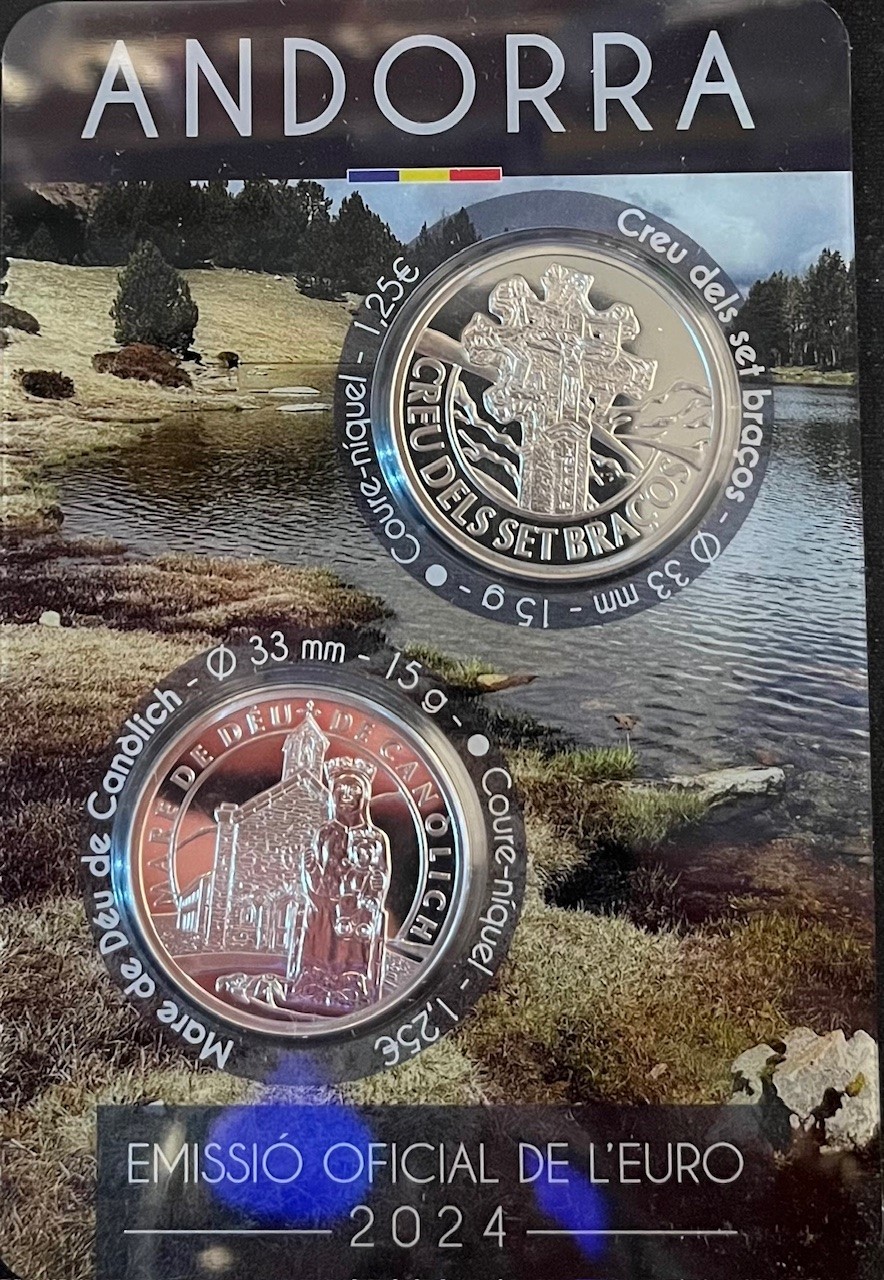 (afbeelding voor) Andorra 2 x 1,25 Euro 2024 in coincard verpakking