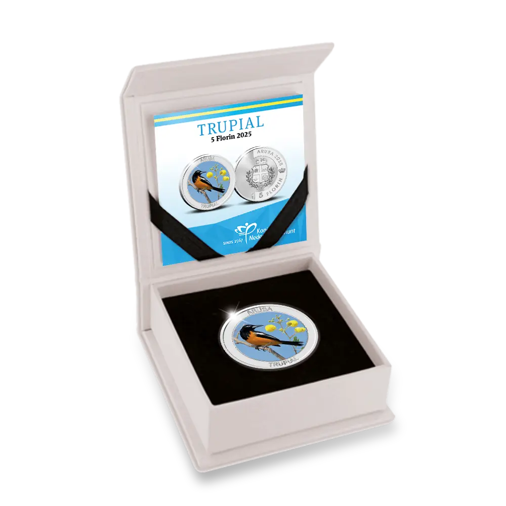(image for) Aruba 2025 5 Florin 'Trupial' Zilver Prooflike in cassette