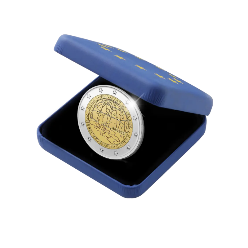 (afbeelding voor) 2 Euromunt Belgie 2026 -200 jaar Sterrenwacht + 50 jaar Geografisch instituut - Proof in cassette