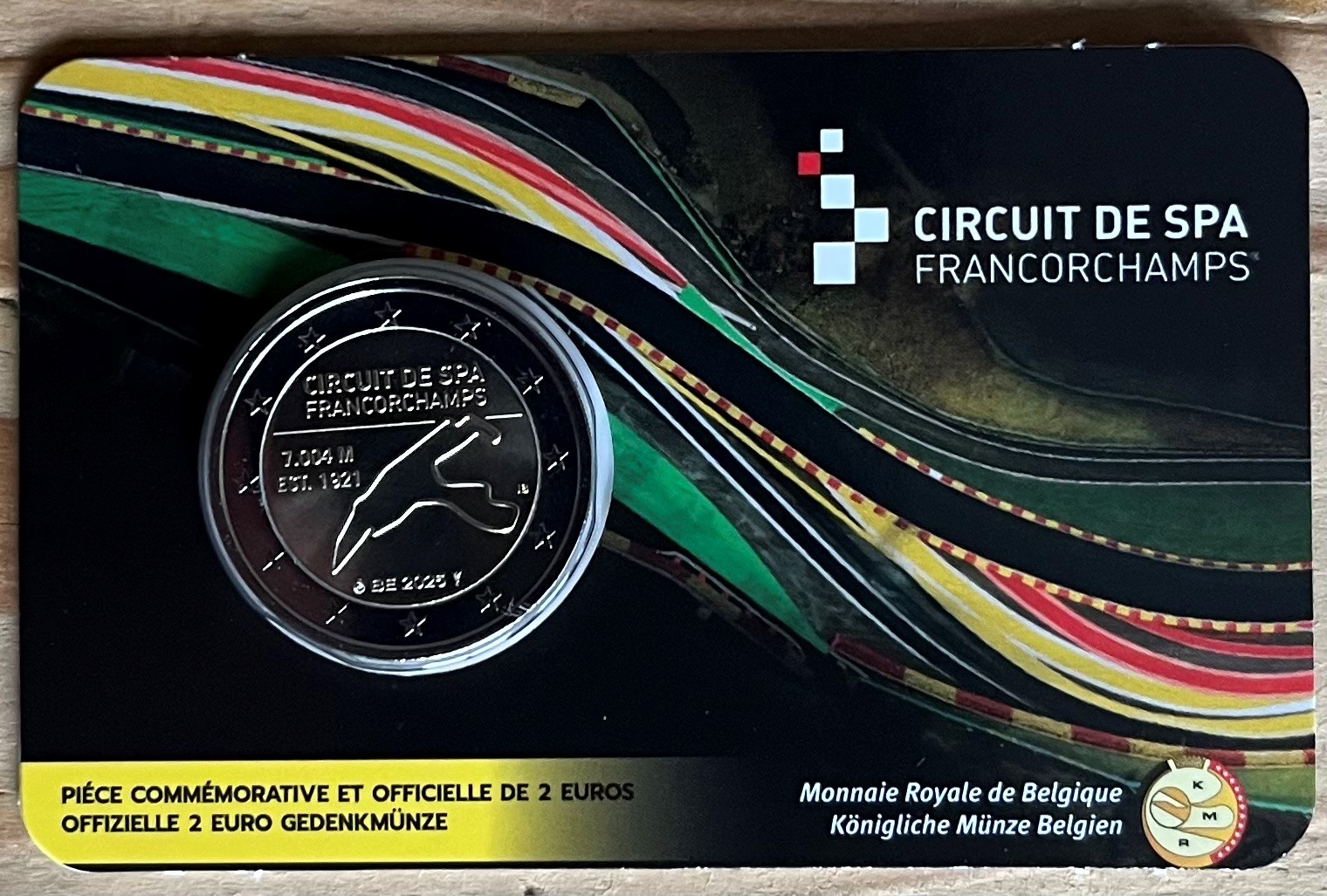 (afbeelding voor) 2 Euromunt Belgie 2025 Francorchamps in coincard Frans