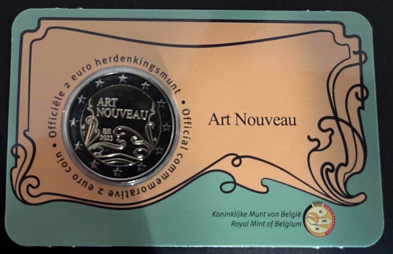 2 Euromunt België 2023 Art Nouveau in coincard NL
