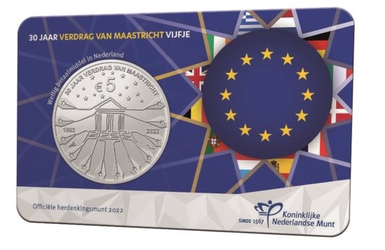 (afbeelding voor) Nederland 2022 - Verdrag van Maastricht Vijfje UNC in coincard