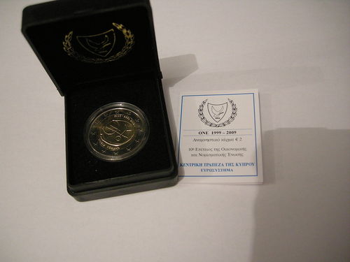 (afbeelding voor) 2 Euromunt Cyprus 2009 EMU in cassette
