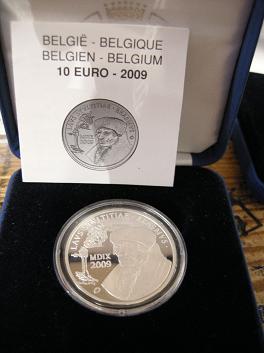 (afbeelding voor) 10 Euro Belgie 2009 proof Erasmus in cassette