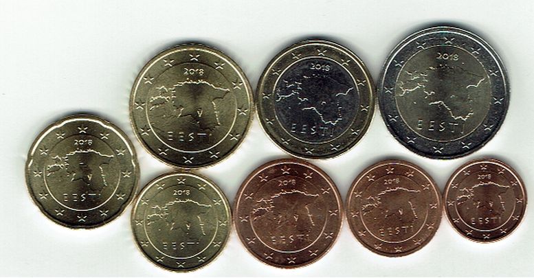 (afbeelding voor) Estland complete serie van 8 euromunten 2018 UNC
