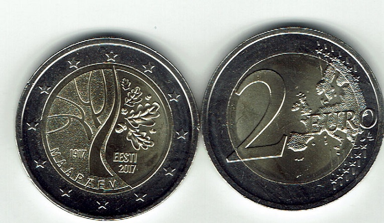 (afbeelding voor) 2 Euromunt Estland 2017 Onafhankelijkheid UNC