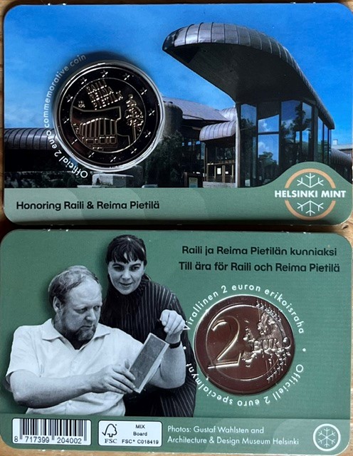 (afbeelding voor) 2 Euromunt Finland 2026 -'Raili & Reima Pietilä' BU Coincard Engels