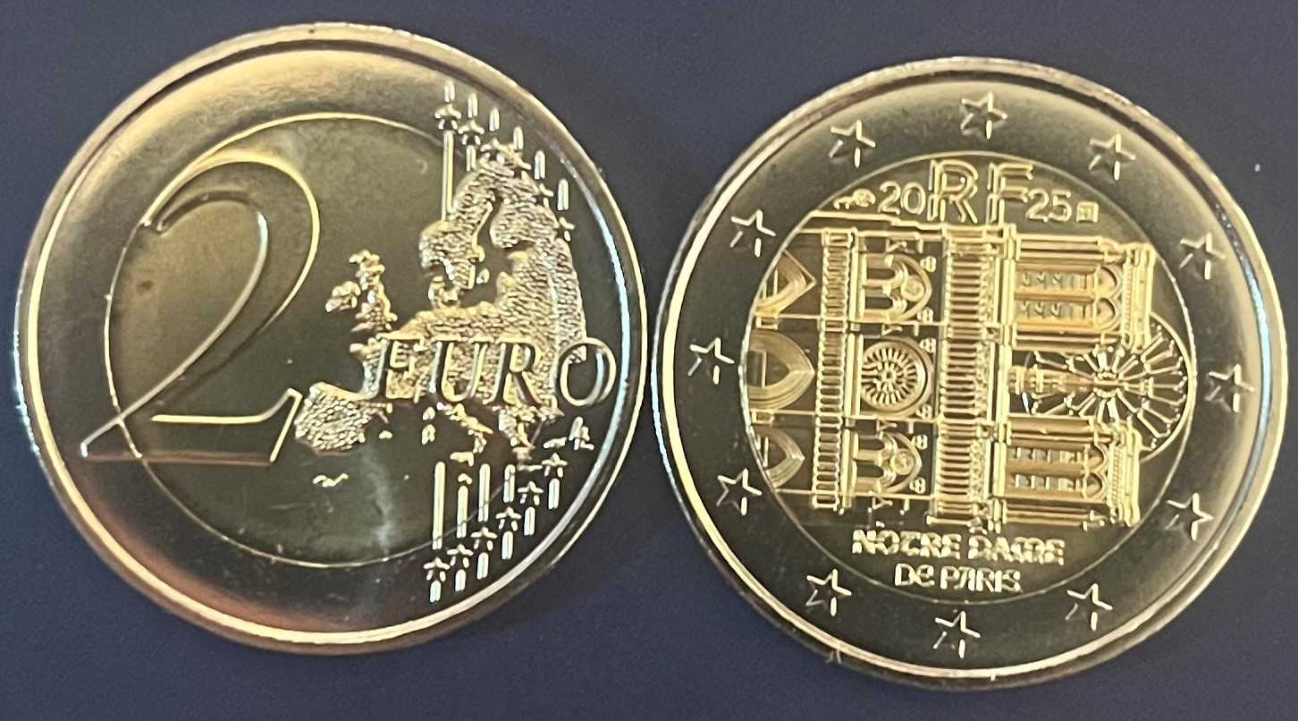 (image for) 2 Euromunt Frankrijk 2025 Notre Dame FDC
