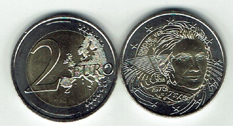 2 Euromunt Frankrijk 2018 Thema: Simone Veil UNC (afbeelding voor) 2 Euromunt Frankrijk 2018 Thema: Simone Veil UNC