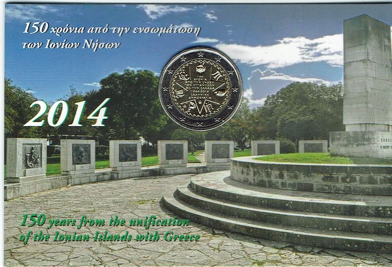 (afbeelding voor) 2 Euromunt Griekenland 2014 UNC IONISCH in coincard