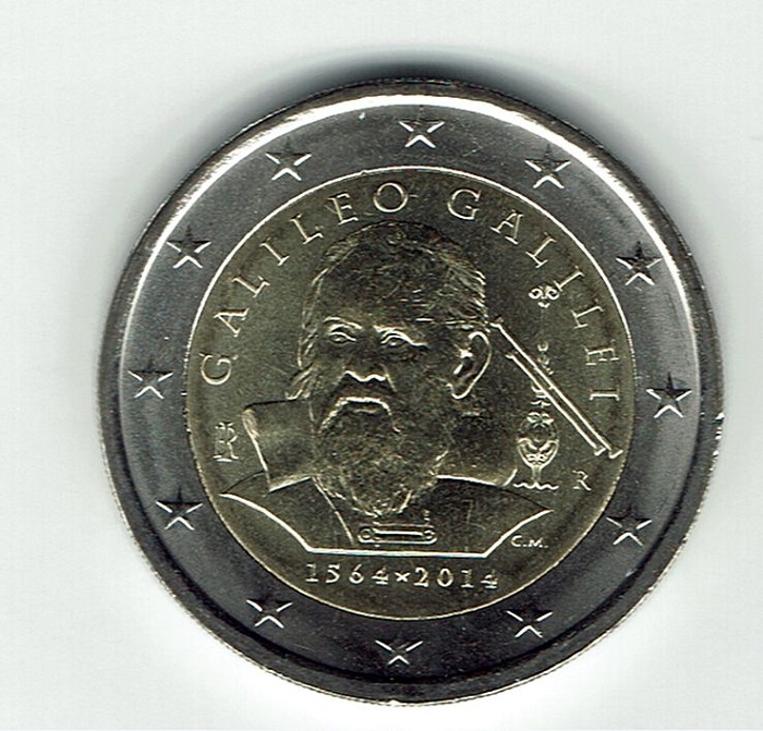 (afbeelding voor) 2 Euromunt Italie 2014 Galileo Galilei UNC