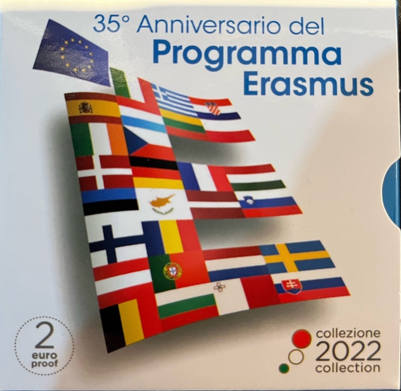 2 Euromunt Italië 2022 Erasmus Proof in cassette