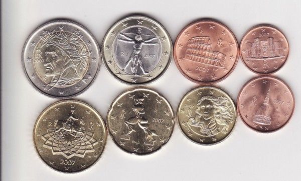 (afbeelding voor) UNC set Italië 2007 van 1 cent tot en met 2 euro