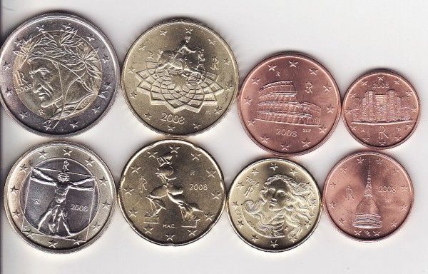 (afbeelding voor) UNC set Italië 2008 van 1 cent tot en met 2 euro