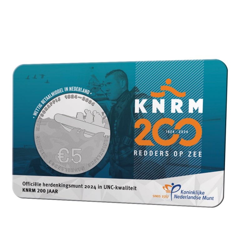 (afbeelding voor) Nederland KNRM 200 jaar Vijfje 2024 UNC kwaliteit in coincard