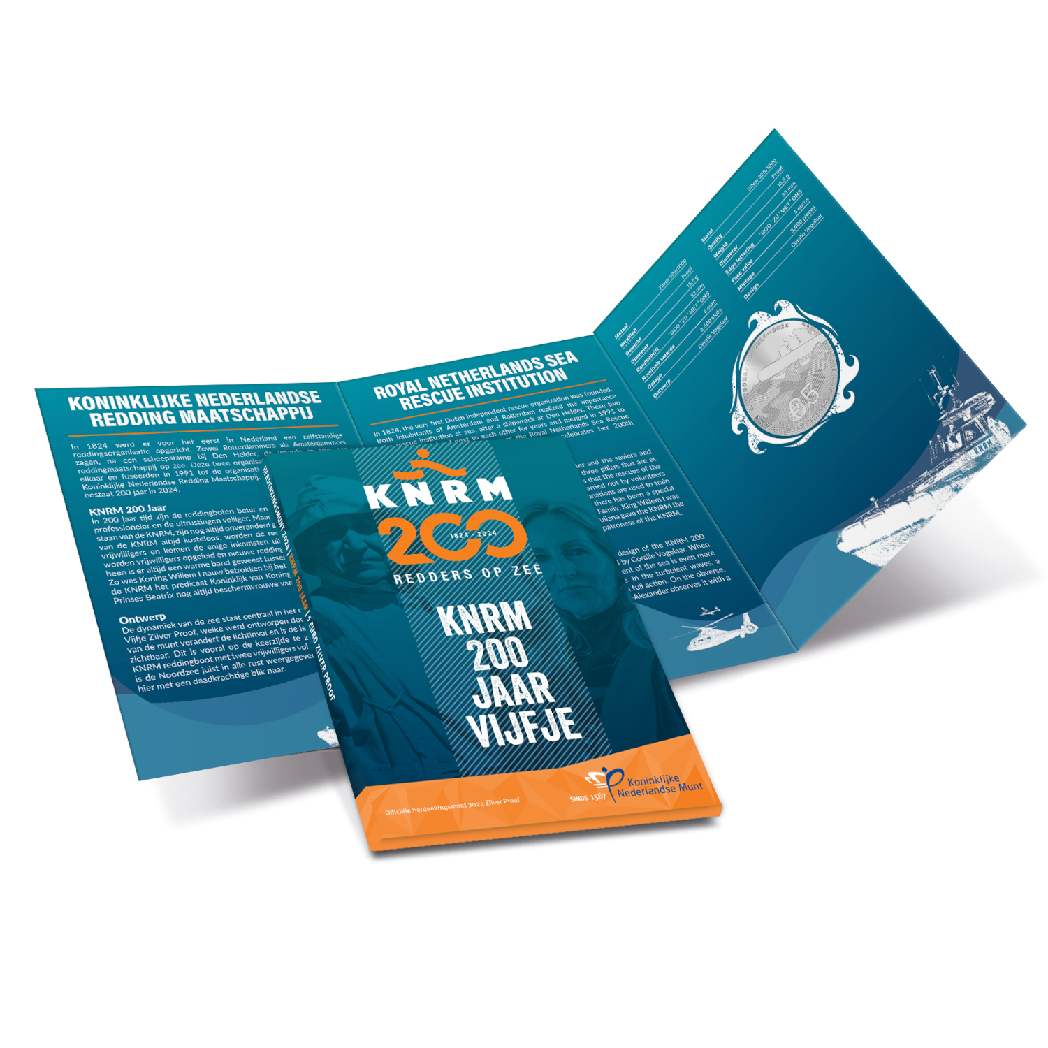 (afbeelding voor) Nederland KNRM 200 jaar Vijfje 2024 Proof in Blister