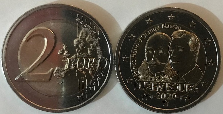 (afbeelding voor) 2 Euromunt Luxemburg 2020 - Prins Hendrik UNC