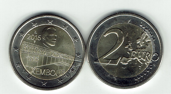 (afbeelding voor) 2 Euromunt Luxemburg 2016 - Charlotte Brug