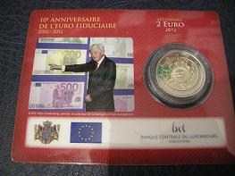 (afbeelding voor) 2 Euromunt Luxemburg 2012 Tien jaar euro in coincard