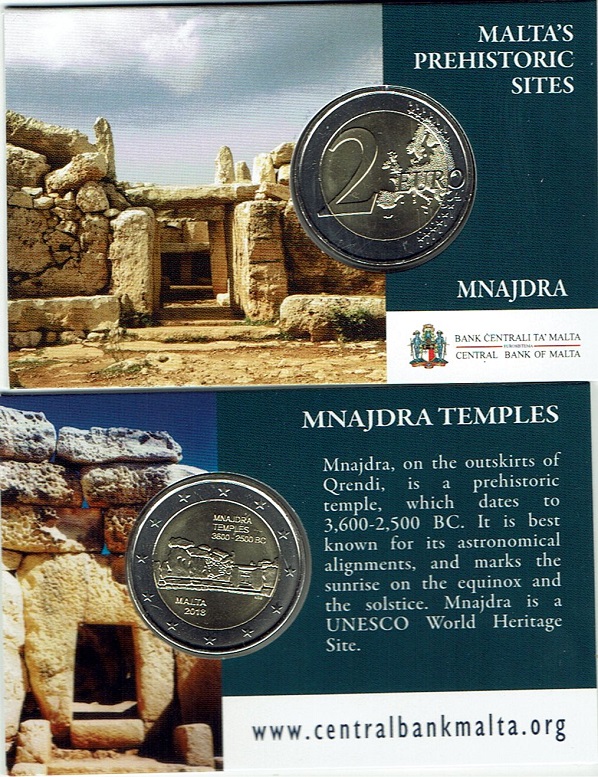 (afbeelding voor) 2 Euromunt Malta 2018- Mnajdra Tempels in coincard