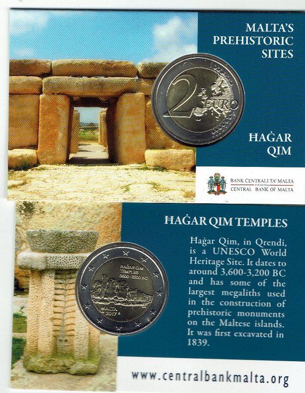 2 Euromunt Malta 2017- Hagar Qim ( Frans muntteken ) coincard (afbeelding voor) 2 Euromunt Malta 2017- Hagar Qim ( Frans muntteken ) coincard