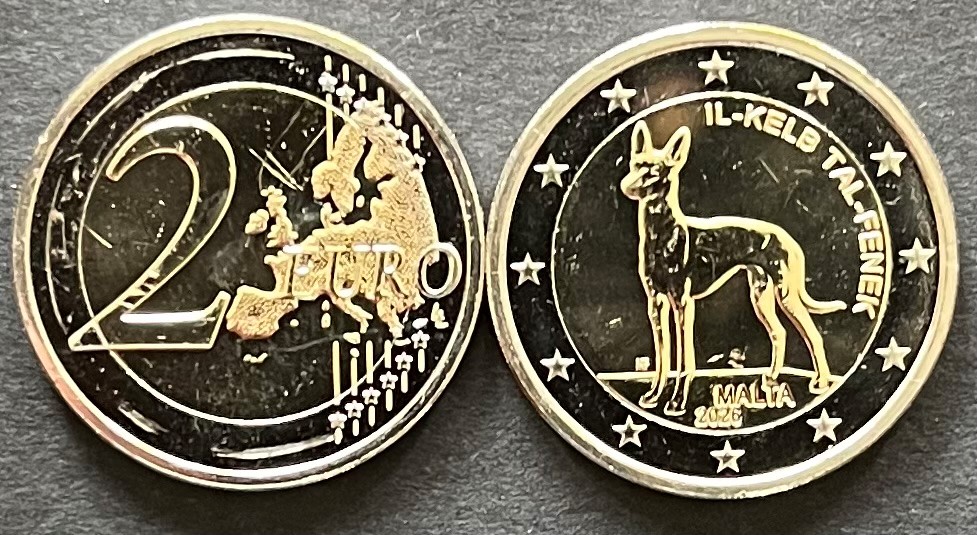 (afbeelding voor) 2 Euromunt Malta 2026 Faraohond UNC