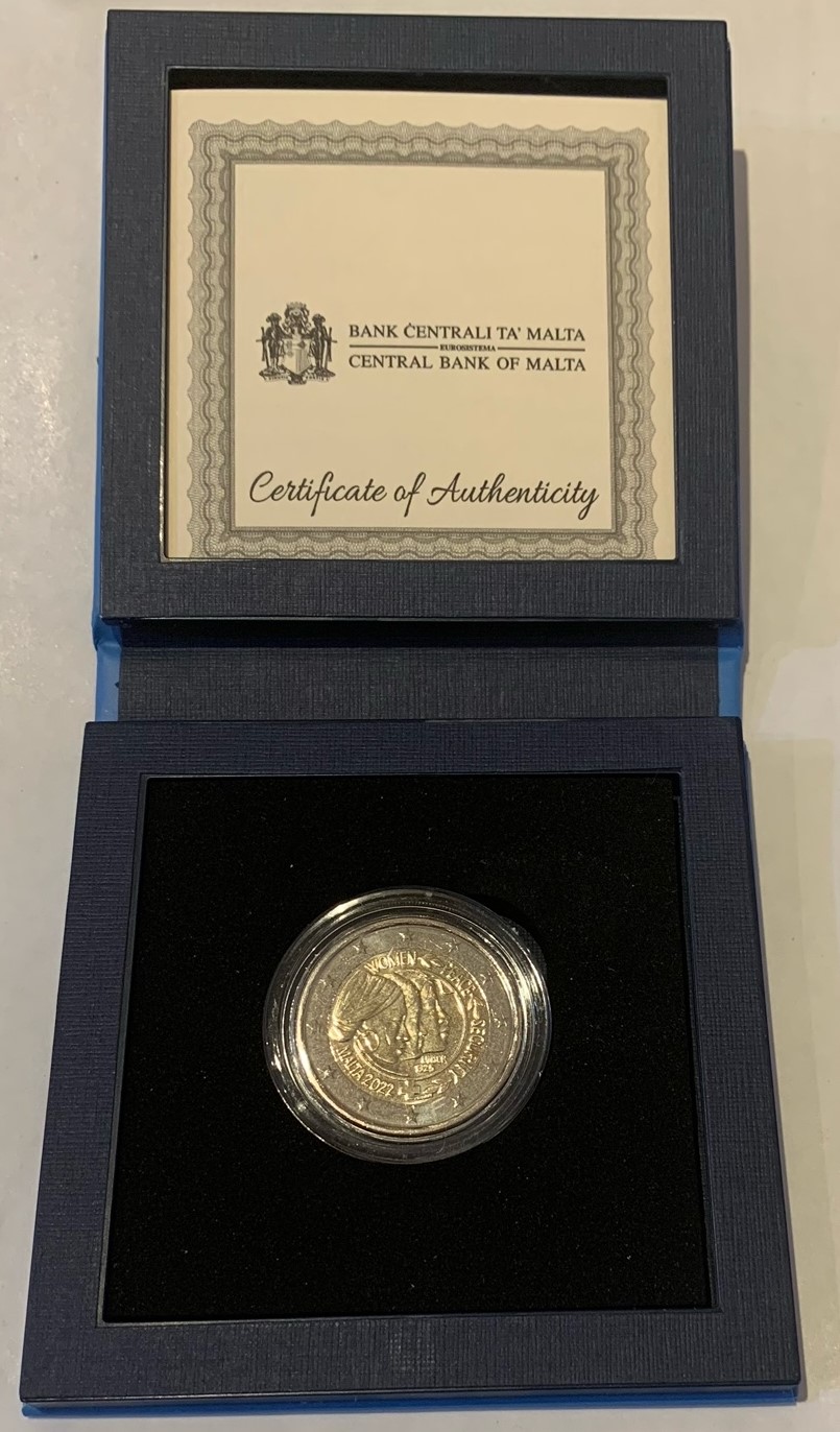(afbeelding voor) 2 Euromunt Malta 2022 ( Vrouwen-Vrede en Veiligheid ) in Doosje