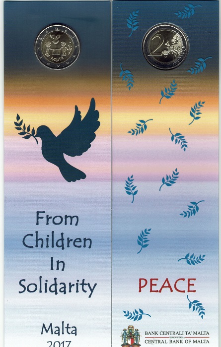 (afbeelding voor) 2 Euromunt Malta 2017- Vrede ( Frans muntteken ) coincard