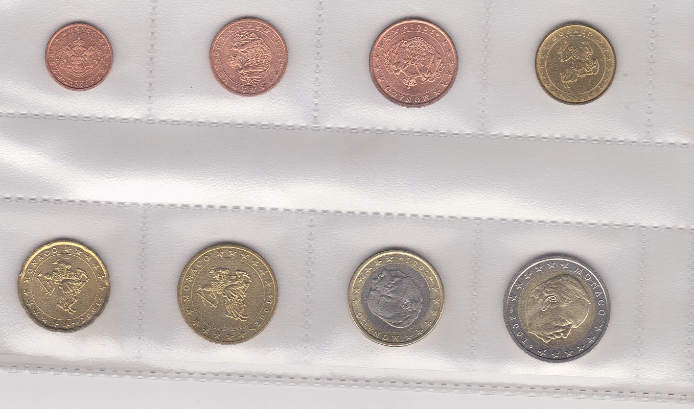 (afbeelding voor) UNC set Monaco 2001 van 1 cent tot en met 2 euro
