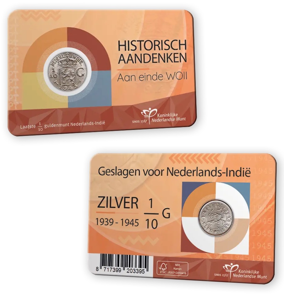 (afbeelding voor) Coincard 2025 Laatste 1/10 Gulden zilver Nederlands Indie 1939/1945