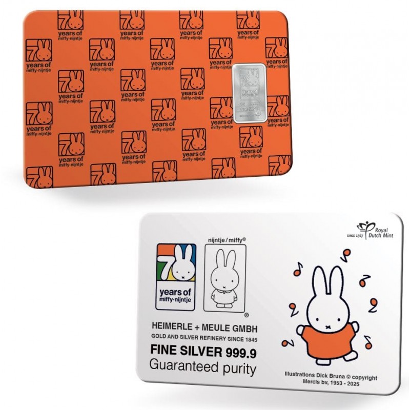 (afbeelding voor) Nederland 2025 '70 jaar Nijntje 1 gram zilverbaar'' in coincard
