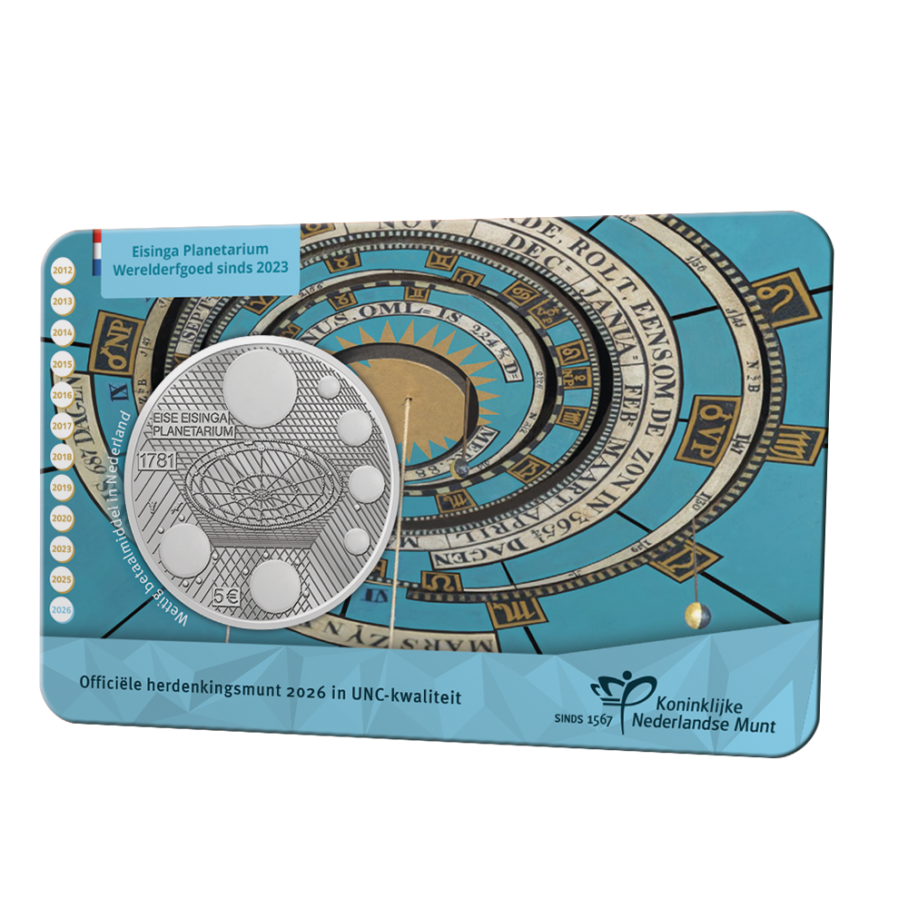 (afbeelding voor) Nederland Eise Eisinga Planetarium Vijfje 2026 UNC-kwaliteit in coincard