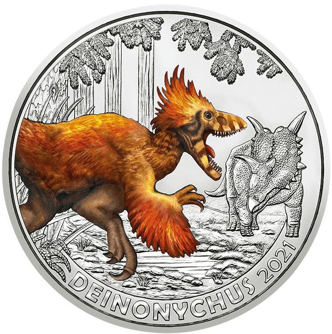 (afbeelding voor) 3 Euro munt 2021 Oostenrijk Deinonychus UNC