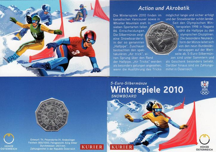 (afbeelding voor) 5 Euro Oostenrijk 2010 Snowboorder in Blister