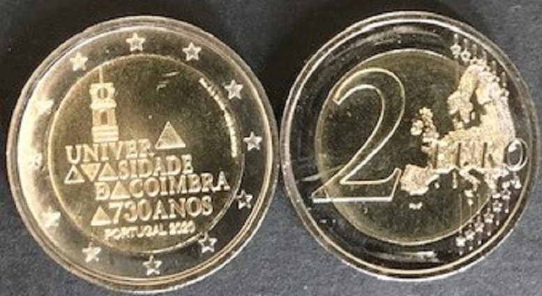 (afbeelding voor) 2 Euromunt Portugal 2020 - Universiteit Coimbra UNC