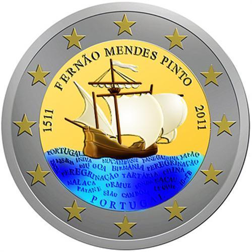 (afbeelding voor) 2 Euromunt Portugal 2011 Fernão Mendes Pinto COM in kleur