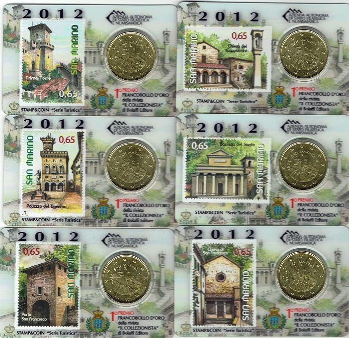 (afbeelding voor) Serie van 6 coincards 50 cent 2012 + zegel San Marino