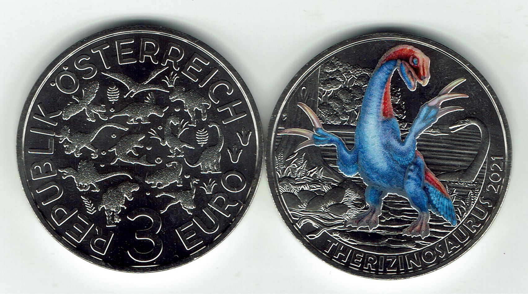 (afbeelding voor) 3 Euro munt 2021 Oostenrijk Therizinosaurus UNC