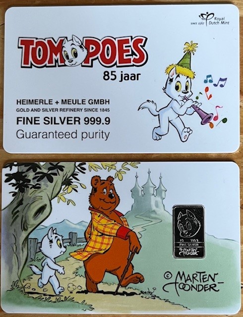 (afbeelding voor) Nederland 2025 '85 jaar Tom Poes 1 gram zilverbaar'' in coincard