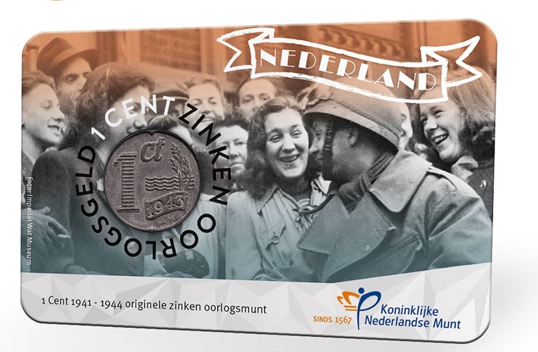 (afbeelding voor) Coincard 75 jaar Vrijheid 2020 met de zinken oorlog cent